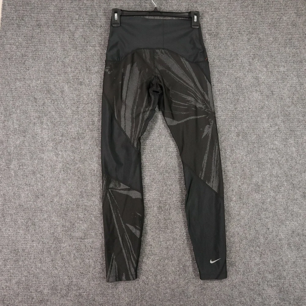 Nike Running Leggings Womens S Black Graphic Print High Rise Athletic Workout‎